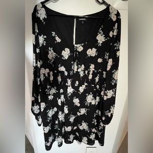 Long Sleeve Floral Short Dress